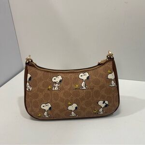 Coach x Peanuts Brown Snoopy Canvas Shoulder Bag